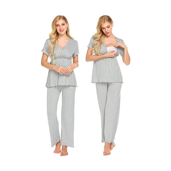 Bearsland Maternity Women's 3 Pieces Soft Nursing Pajamas Set Postpartum Sleepwear for Breastfeeding